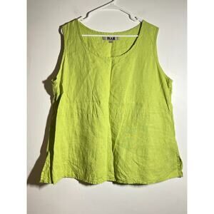 Flax EUC Lime Green 100% Linen Sleeveless Tank Top Shirt Tunic Length L